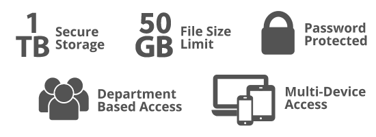 1 TB Secure Storage, 50 GB File Size Limit, Password Protected, Department Based Access, Multi-Device Access